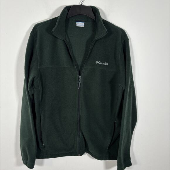 Columbia Fleece Jacket Mens Large Dark Green Full Zip Pockets Outdoor Hiking - Picture 1 of 6